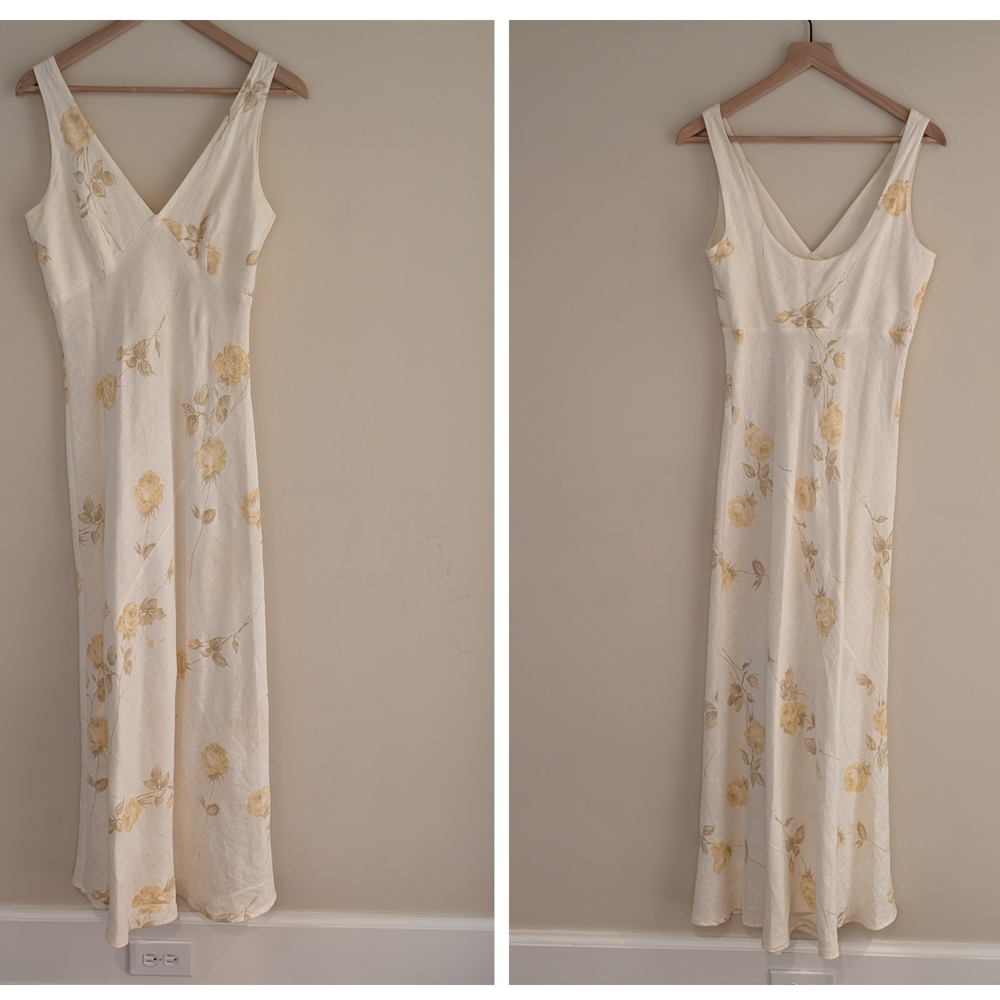 White House Black Market Cream and Yellow Floral Maxi Dress